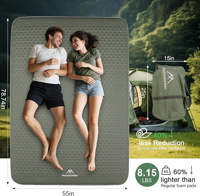 Self Inflating Double Sleeping Pad with Foam and Electric Pump，Innovative Y-Shaped Telescopic Structure，4.3" Thick Ultraportable Camping Mattress，Outdoor Compact Air Mat for Tent Car（4.2*79*55 inch）