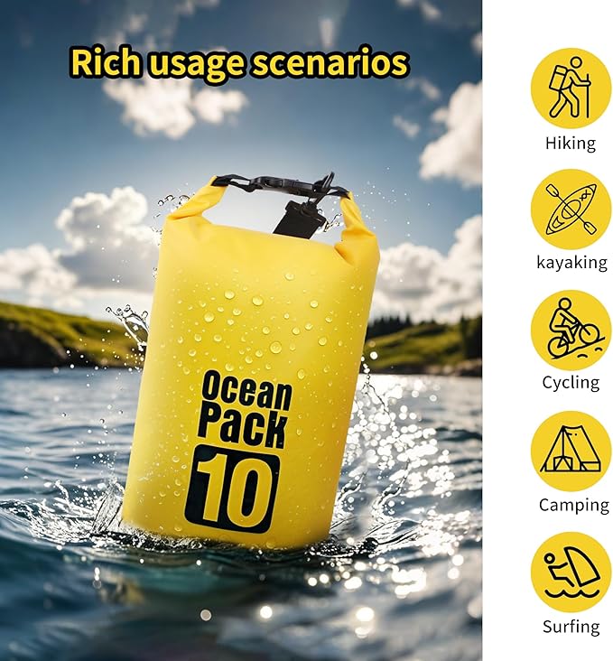 Dry Bag Waterproof for Women Men,20L Rolled Lightweight Dry Storage Bag Backpack with Phone Case for Travel,Swimming,Boating, Kayaking,Camping & Beach,Yellow