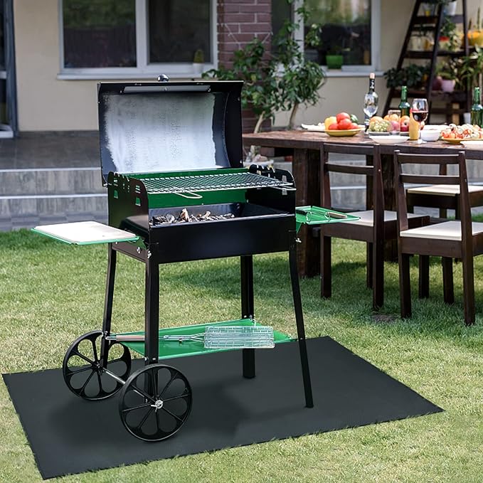 Under Grill Mat 42×30 Inch for Outdoor Charcoal, Flat Top, Smokers, Gas Grills.Oil-Proof and Water-Proof BBQ Fireproof Mat Protects Deck Grass, Indoor Fireplace Mat, Black