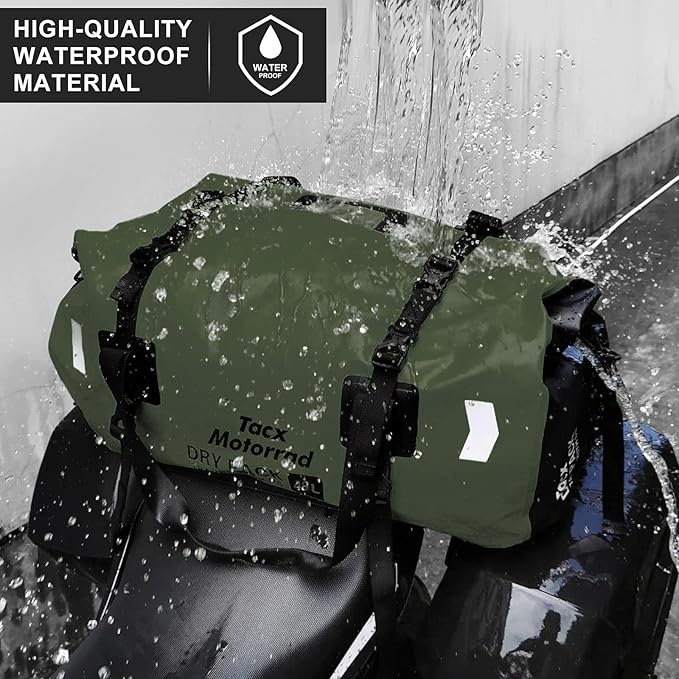 Waterproof Duffel Bag for Men/Women, Roll-top Dry Backpack Duffel Bag with Quick-fixed Straps, Motorcycle Tail Saddle Bag for Motorcycling, Rafting, Boating, Kayaking, Travel, 48L-Green