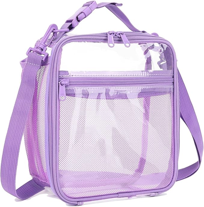 FlowFly Kids Lunch box Insulated Soft Bag Mini Cooler Back to School Thermal Meal Tote Kit for Girls, Boys, PurpleClear