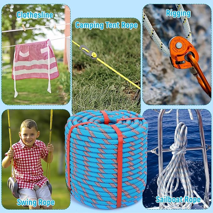 Arborist Rope Climbing Rope Outdoor Rope Sailing Rope Heavy Duty Rope 1/2 Inch Rope 48 Strands Bull Rope for Construction Climbing Swing Sailing