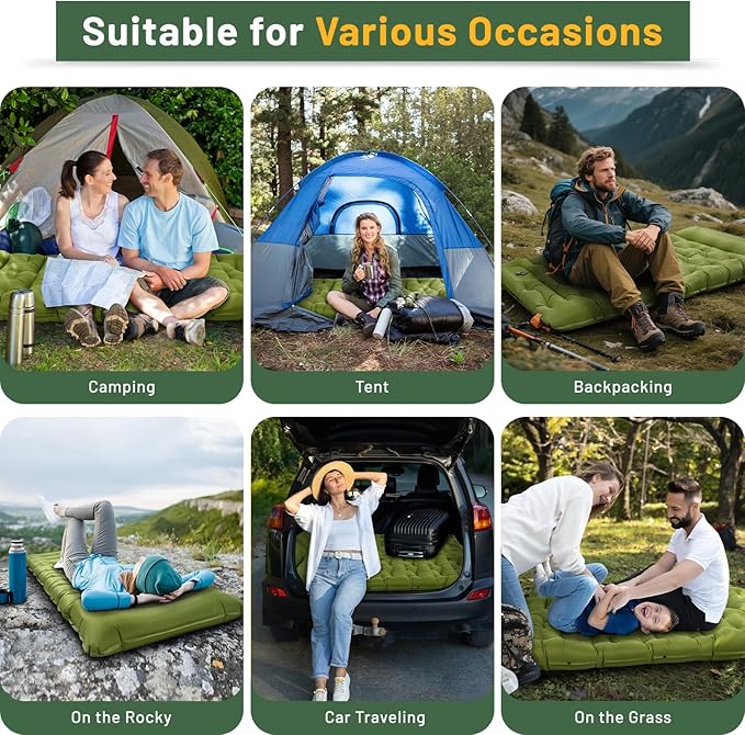 Sleeping Pad for Camping, 6" Extra Thick Camping Sleeping Pad with Pillows & Built-in Foot Pump, Ultralight Inflatable Sleeping Pads Compact for Travel Tent Hiking Camping Backpacking Car Camp Gear