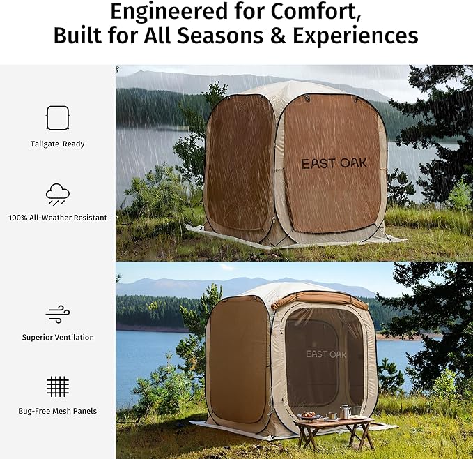 East Oak 6×6 FT Pop Up Canopy Tent with Mesh | Outdoor Screen House with 4 Sunshades | Instant Canopy with Portable Carry Bag | Gazebo Tent for Camping, Patio, and Beach | Beige