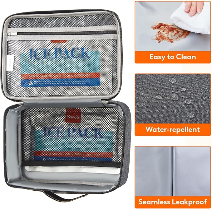 Lifewit Freezable Lunch Box, Insulated Reusable Lunch Bag with 2 Ice Packs, Mini Cooler Snack Bag for Bento Box for Salad, Sandwich, Snacks fo Men Women for Work, Dark Gray 5L