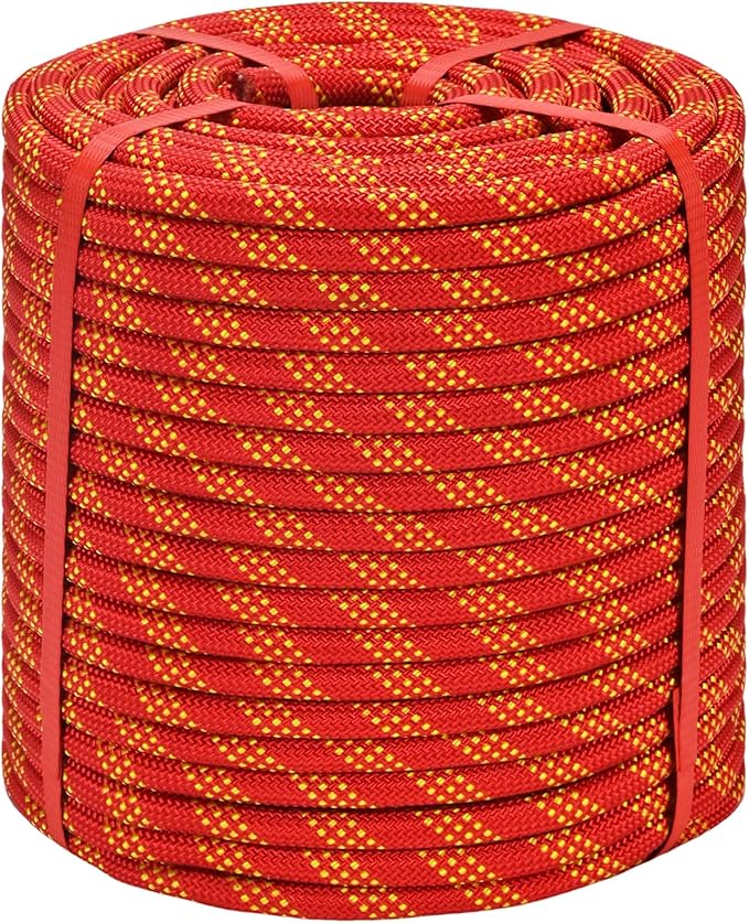 Arborist Rigging Rope - Red 1/2 in x 250 Ft Static Bull Rope for Climbing Tree Felling Pulling Various Outdoor Applications Construction Swing Sailing