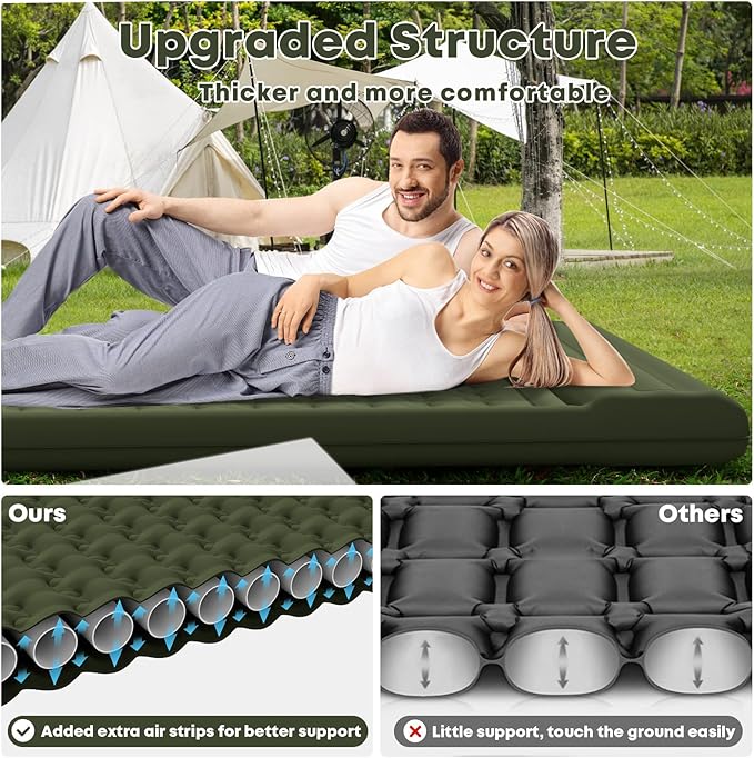Sleeping Pad 4.7" Extra Thick, Upgraded Reinforced Support Structure with Built-in Foot Pump and Pillows Portable Camping Air Mattress Bed for Tent Backpacking Hiking