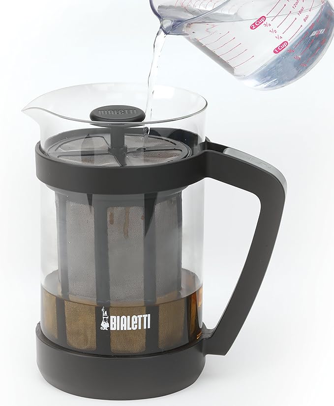 Bialetti Cold Brew Coffee Maker 06765 – Glass Carafe & Stainless Steel Mesh Filter – Compact, Portable Cold Brew Iced Coffee Maker & Tea Infuser – Best For Coarse, Ground Coffee, 24oz