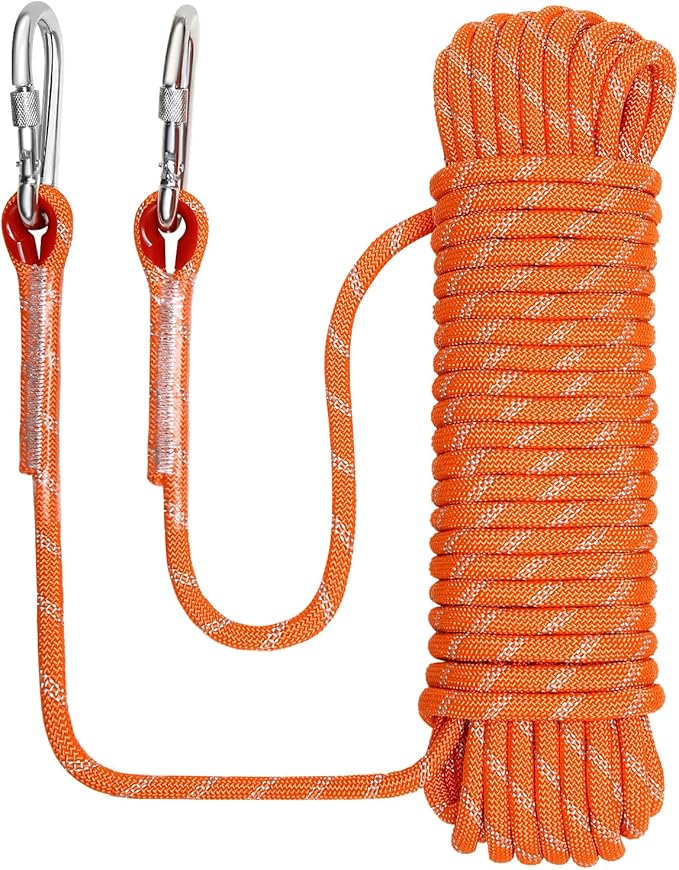 1/2 in x 32 FT Boat Marine Rope for Canyoneering, Floating, Fishing, Rafting, Camping, Hiking, Hunting, Anchor, Arborist Tree, Rafting, Rescue Nylon/Polyester Orange with Hook