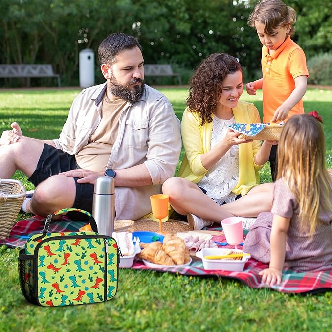 esouler Lunch Box Kids Insulated Lunch Bag for Boys & Girls Durable Children Lunchbox for School with Water Bottle Holder-Orange Dinosaur