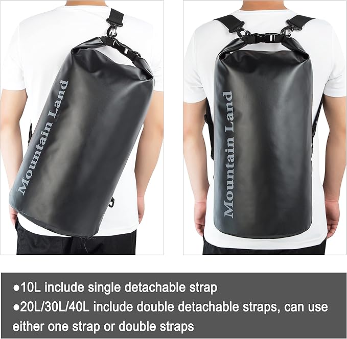 Mountain Land Waterproof Beach Dry Bag 30L Roll Top Backpack Boat Bag Dry Sack for Kayaking Rafting Fishing Hiking Camping Black