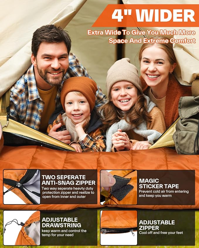 Sportneer Sleeping Bags for Adults, Warm & Cold Weather Sleeping Bag for Adults Kids Boys Girls - Lightweight Compact Camping Gear Equipment, Traveling, Backpacking, Hiking