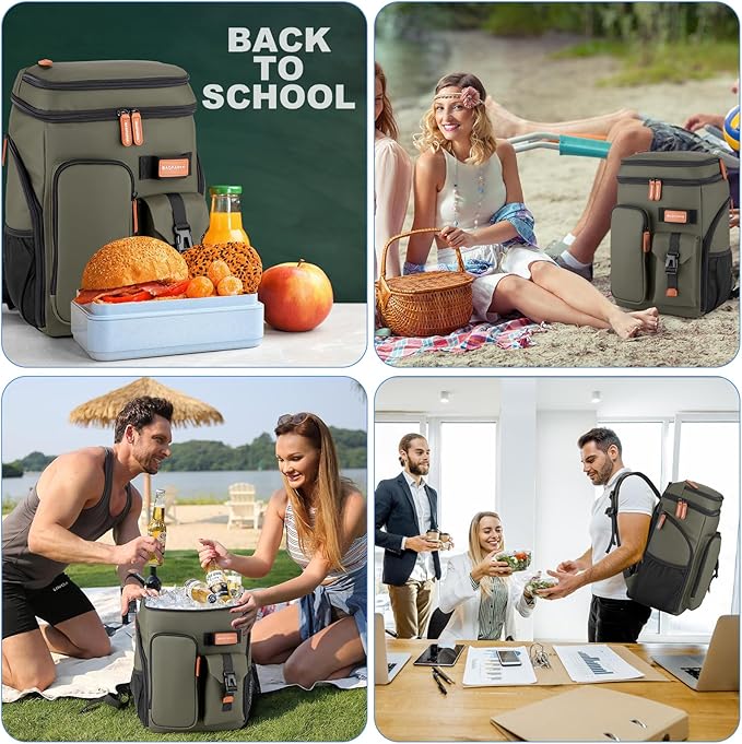 Insulated Cooler Backpack,33 Cans Multifunctional Double Deck Leakproof Cooler Bag with Sternum Strap,Large Capacity Lightweight Travel Camping Beach Backpack