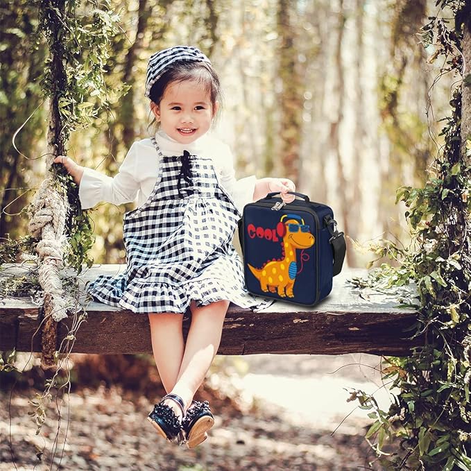 Dinosaur Lunch Box for Kids, Cool Dinosaur Music Lunch Bag for Boys Girls, Reusable Insulated Waterproof Lunch Box with Adjustable Shoulder Strap Thermal Cooler Tote Bag for School Daycare Picnic