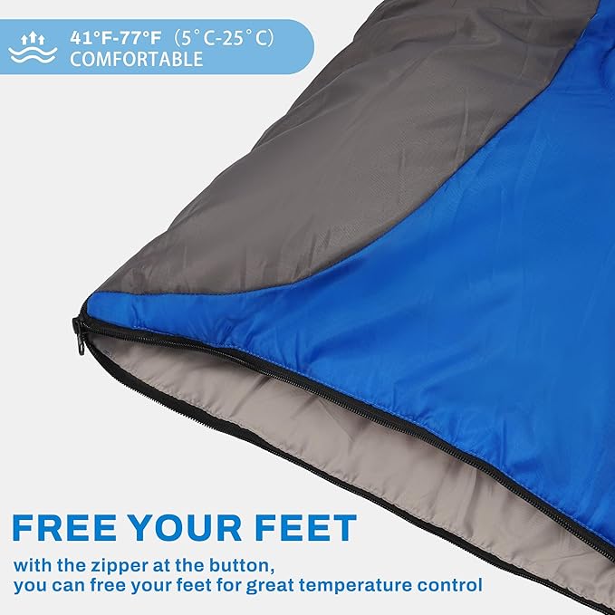 Sleeping Bag for Adults Teens Kids Cold Warm Weather, Portable Waterproof & Lightweight, Compact with Compression Sack, for 3-4 Seasons Camping, Backpacking, Hiking, Travel, Indoors Outdoors
