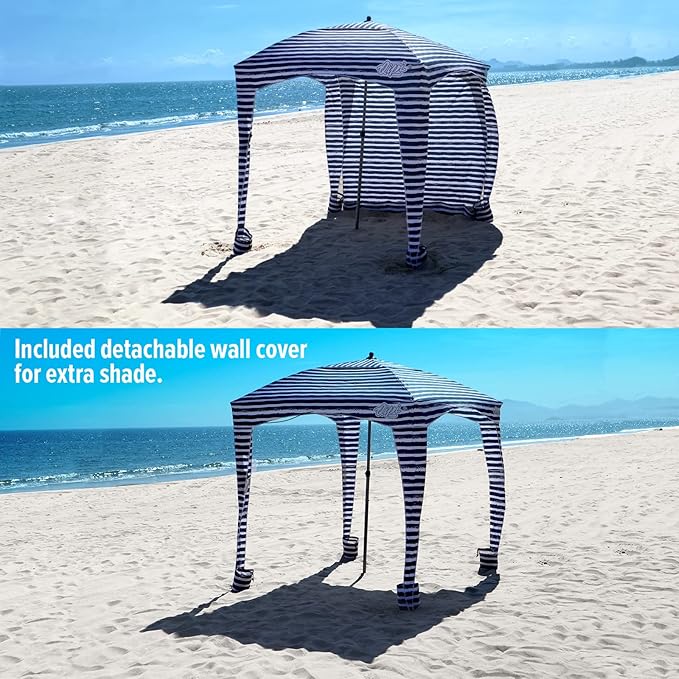 Qipi Beach Cabana - Easy to Set Up Canopy, Waterproof, Portable 6' x 6' Beach Shelter, Included Side Wall, Shade with UPF 50+ UV Protection, Ultimate Sun Umbrella - for Kids, Family & Friends