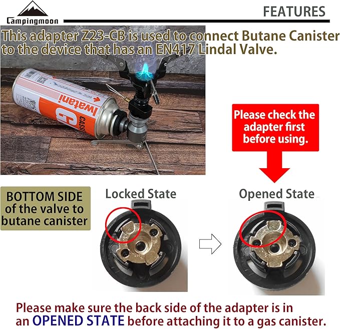 CAMPINGMOON Butane Gas Fuel Canister Adapter Stand Type Convertor for EN417 Lindal Valve Camping Gas Stove Lantern Z23-CB