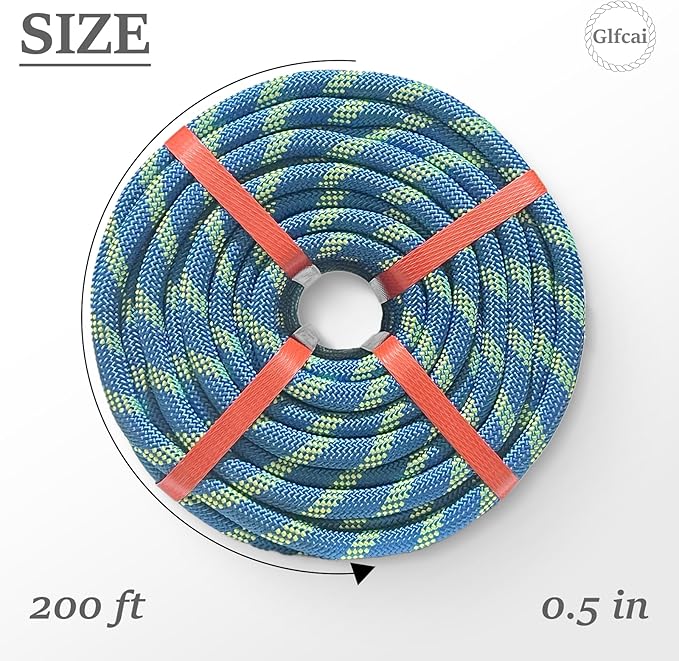 Arborist Rigging Rope 1/2 in x 200 Ft Blue Bull Rope Polyester Braided Arborist Rope 1/2 inch 48 Strands 200 Feet for Various Outdoor Applications Construction Climbing Swing Sailing