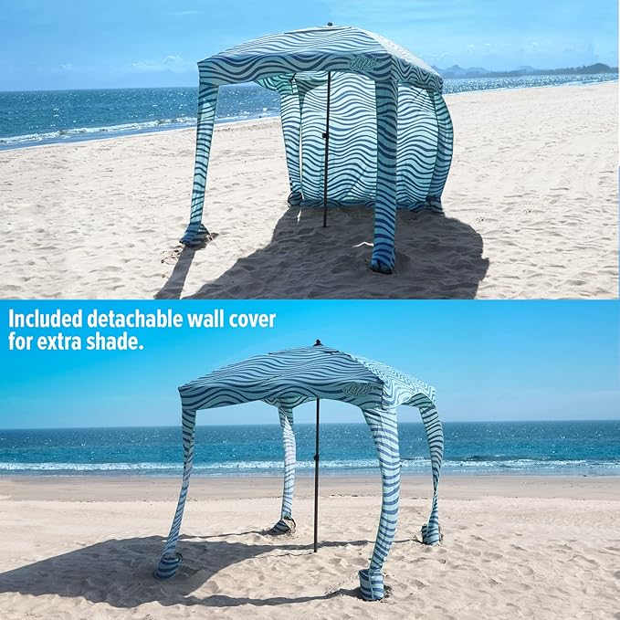Qipi Beach Cabana - Easy to Set Up Canopy, Waterproof, Portable 6' x 6' Beach Shelter, Included Side Wall, Shade with UPF 50+ UV Protection, Ultimate Sun Umbrella - for Kids, Family & Friends