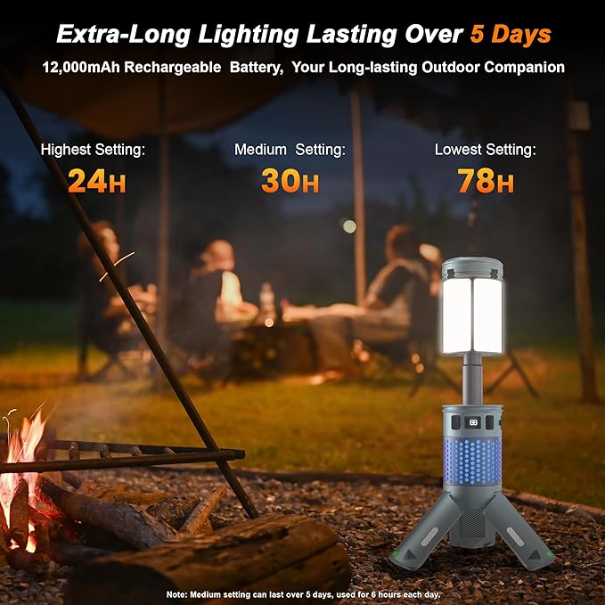 Camping Lights, Rechargeable Telescopic Camping Lights with Stand,12,000mAh Camping Lanterns & Lights with RGB, Magnetic Base, Portable Flashlights for Camping, Hiking, Emergency