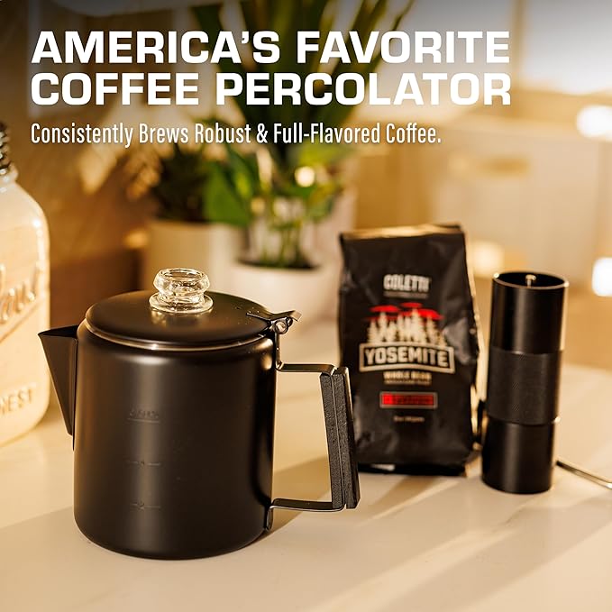 COLETTI Black Bozeman Percolator Coffee Pot — Camping Coffee Pot, Coffee Percolator – America’s Sleekest Percolator – Pure Stainless Steel, NO Aluminum or Plastic (6 Cup)