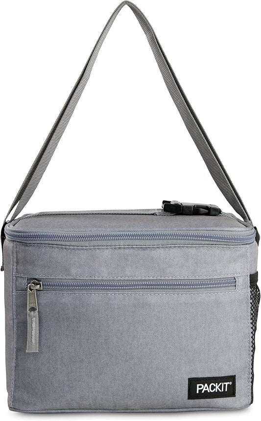 PackIt Freezable Essential Cooler, Gray Fog, Built with ECOFREEZE Technology, Fully Freezable, Collapsible, Reusable, With Adjustable Crossbody Strap, Top Clip Handle, Designed for Fresh Office