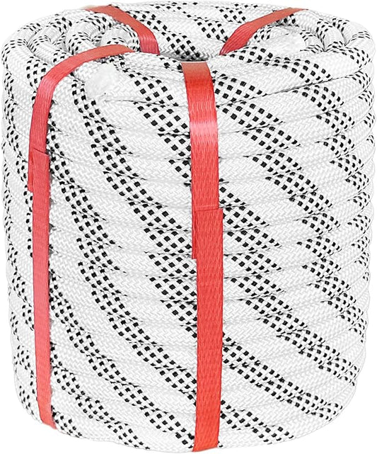 Climbing Rope 1/2 in x 100 Ft White Bull Rope Polyester Braided Arborist Rope 1/2 inch 48 Strands 100ft for Tree Pulling,Nautical Rigging Rope Swing