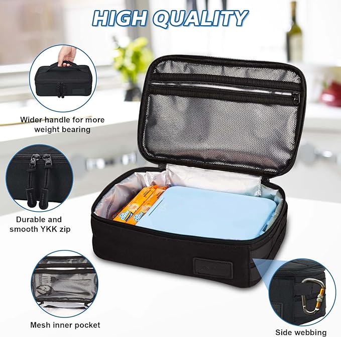 JOYHILL Tactical Lunch Box for Men, Small Reusable Lunch Bag Insulated Mini Cooler Bag with Handle for Office Work Picnic Beach, Black,4L