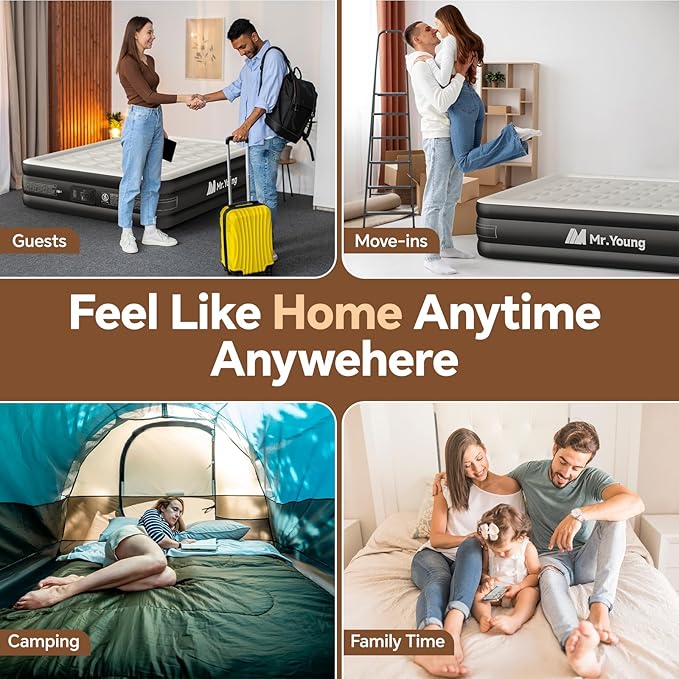 Mr.Young Air Mattress Twin with Built in Pump, Luxury Blow up Mattress, Colchones Inflables in 2 Mins Self-Inflation/Deflation, Inflatable Mattress for Guests and Home, Camping, 650lb MAX