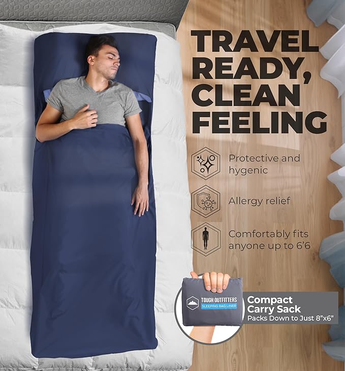 Sleeping Bag Liner - Adult Sleep Sack & Travel Sheets for Hotel - Travel Sleep Sack, Camping Sleeping Bag Liners for Cold Weather
