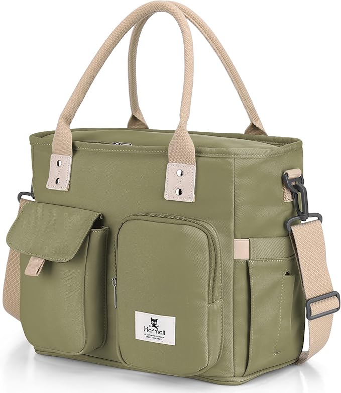 Hafmall Insulated Lunch Bag for Adults,Big lunch box for men, Wide Opening Insulated Bag with Shoulder Strap, Reusable Adult Lunch Bag For Work, Picnic(Deep Greene)