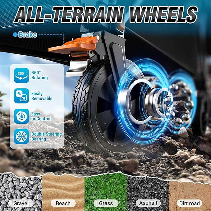 Elegear Wagon Cart Foldable Collapsible 440LBS - Adjustable Capacity from 100L to 200L - Heavy Duty Utility Beach Wagon with All-Terrain Wheels & Smallest Folding Design for Camping Sports Shopping