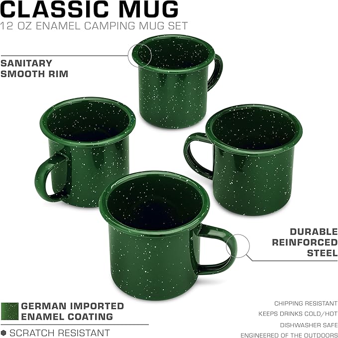 COLETTI Classic Camping Mugs — Enamel Coffee Mug, Camping Coffee Mugs — Premium Nostalgic Mug Set, German Imported Enamel Coating (Green)