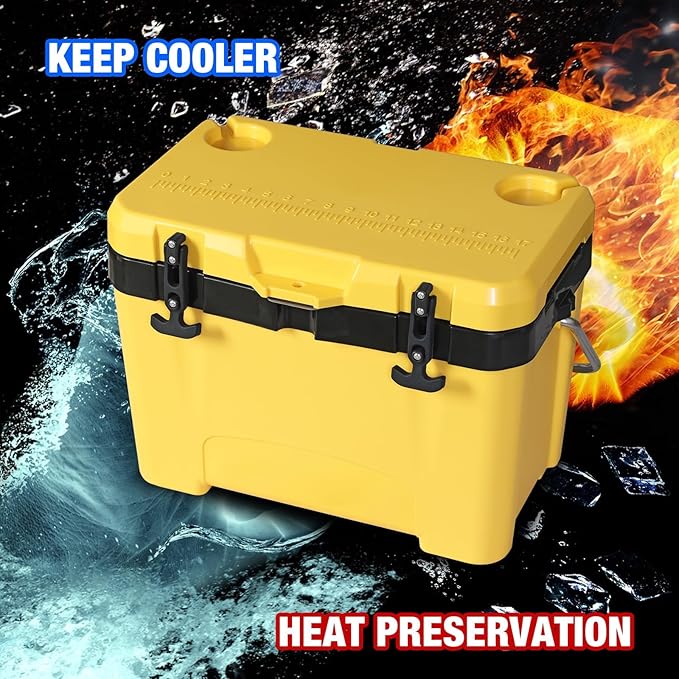 YELLOW JACKET 27 Quart Ice Cooler, Portable Ice Chest Hard Cooler Box with Retention Insulation and Heavy Duty Handle for Camping, Picnic, Beach, Drink, Beverage, Fishing