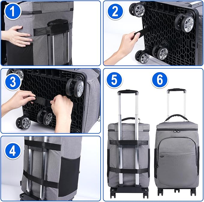 Cooler Bag Wheeled，Large Removable Insulated Rolling Cooler Collapsible Leakproof Portable Hard Framed Ice Packs for Camping Picnic Beach Travel（Gray）