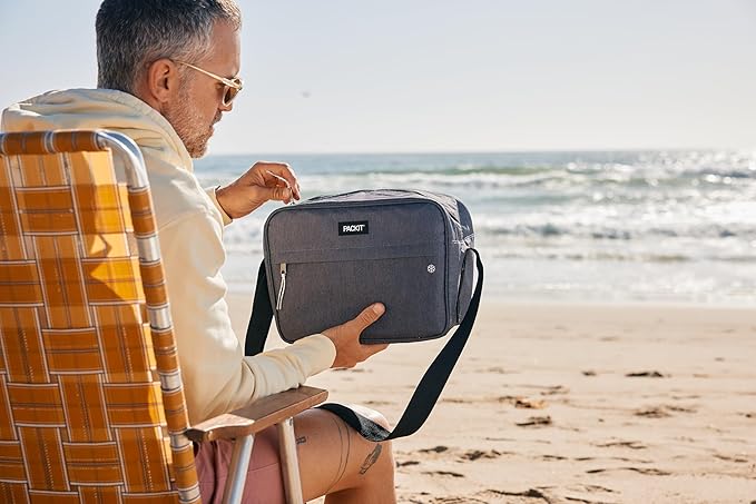 PackIt Freezable Essential Cooler, Gray Fog, Built with ECOFREEZE Technology, Fully Freezable, Collapsible, Reusable, With Adjustable Crossbody Strap, Top Clip Handle, Designed for Fresh Office