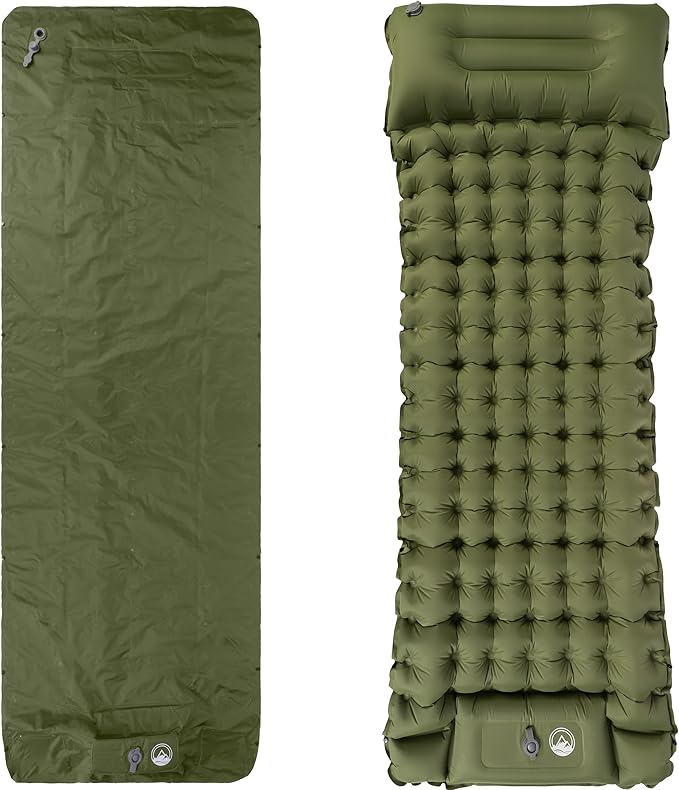 Wakeman Sleeping Pad for Camping - Inflatable Mat with Built-in Foot Pump - Waterproof Camp Mattress - Camping Gear Must Haves Outdoors (Olive)