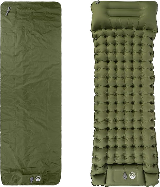 Wakeman Sleeping Pad for Camping - Inflatable Mat with Built-in Foot Pump - Waterproof Camp Mattress - Camping Gear Must Haves Outdoors (Olive)