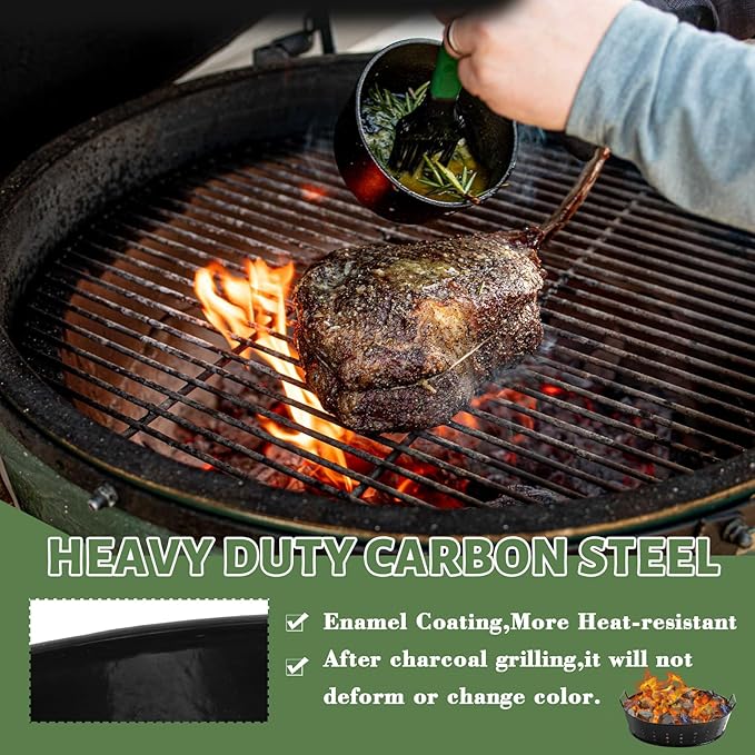 KAMaster XLarge Charcoal Basket Carbon Steel Fire Bowl for XLarge Big Size Green Egg,Heavy Duty Enamel Coated Carbon Steel Charcoal Ash Basket with Handles(Fit for XL)