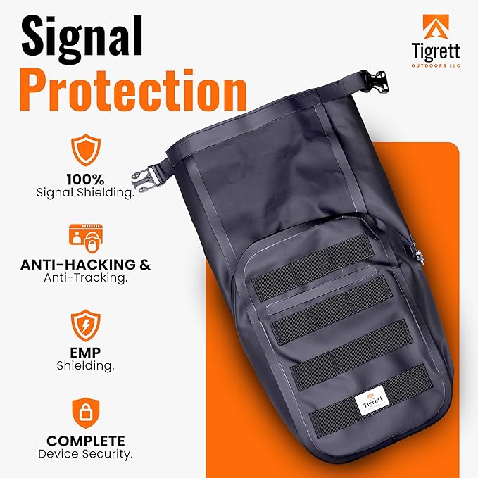 Dry Shield MOLLE Faraday Bag (9.5" x 6" x 2.5"), Signal Blocking, Waterproof & Submersible Tactical Bag with RF Shielding for Electronic Security