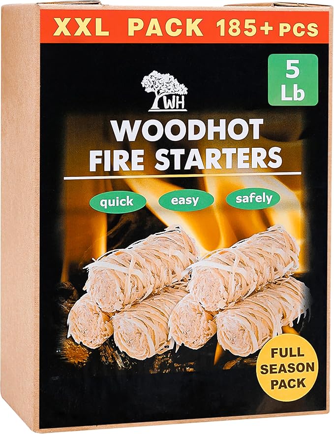 WH Natural Fire Starters for Campfires & Grill - 5lb - 185 pcs Large Box - Long-Burning Charcoal Starters - Odorless Firestarters for Outdoor Fire Pit, Fireplace - Quick Ignite