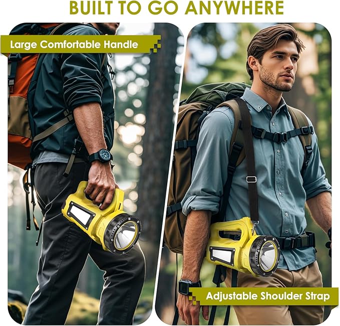 Rechargeable LED Flashlight, Camping Lantern Flashlight with 1000LM, 7 Modes, Power Bank, IPX4 Waterproof Camping Essentials Light for Hurricane Emergency Hiking Survival Kits - Yellow