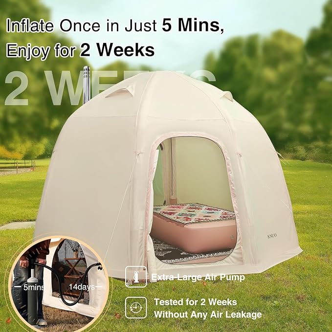 2025 Upgraded 100% Waterproof Inflatable Camping Tent, Large Blow-Up Air Tent, No Assembly Needed Luxury Glamping House, Oxford Fabric