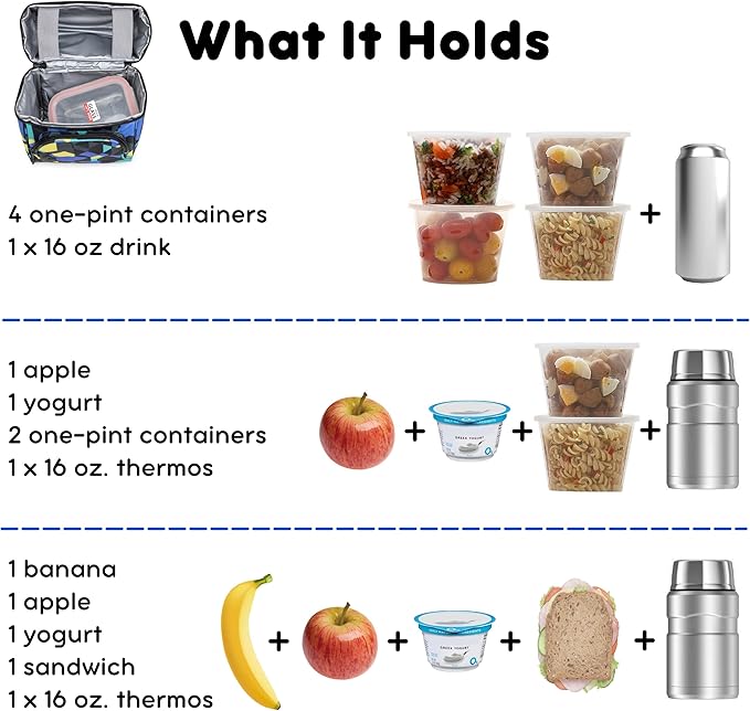 J World Corey Kids Lunch Bag. Insulated Lunch-Box for Boys Girls, Cubes