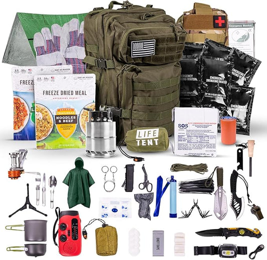 72-Hour Survival Kit | 45L Bug Out Bag | Survival Gear with First Aid, Water Filter, Food, Tools | Camping, Hiking, Outdoor Preparedness Equipment