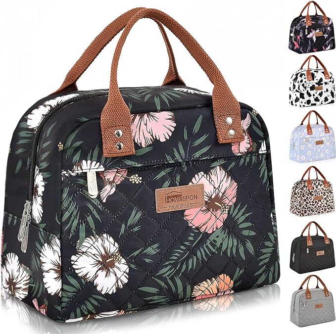 HOMESPON Insulated Lunch Bag for Women Men Adults Lunch Tote with Front Pocket Lunch Box Container Cooler Bag for Work Picnic (Floral)