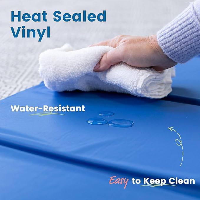 ECR4Kids Everyday Folding Rest Mat, 4-Section, 5/8in, Sleeping Pad, Blue/Grey, 5-Pack