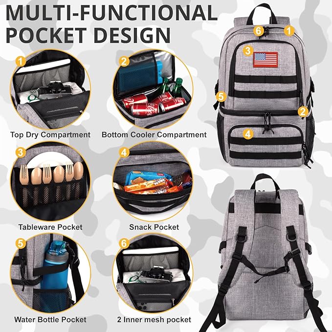 Tactical Double Deck Cooler Backpack for Men,Large Lunch Backpack with 2 Compartment,Soft Cooler Bag