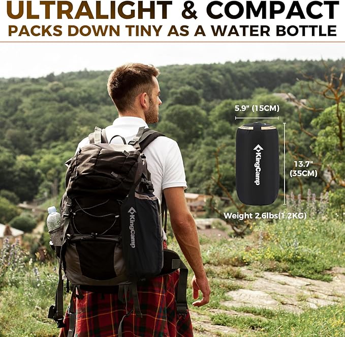 KingCamp Self Inflating Sleeping Pad for Camping with Built-in Pillow, Ultralight Sleeping Pad Camping Mat Durable for Camping Backpacking Hiking Single Double, 4 Size