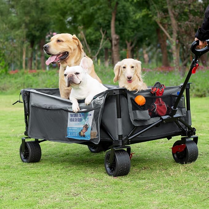 TIMBER RIDGE 600L Beast Wagon 26" W Extra Wide All Terrain Folding w/Big Wheels, Cargo Net & Tailgate, 26" W and 55" L, Capacity and 400lbs Heavy Duty Collapsible Portable Cart, Grey